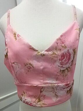 Pink Rose Women Halter Crop Top Size XL